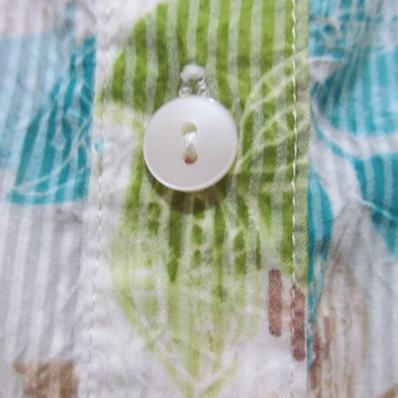 Alfred Dunner Top Shirt Blouse Short Sleeve Button Down Blue Green Orange Leaves - Picture 8 of 14